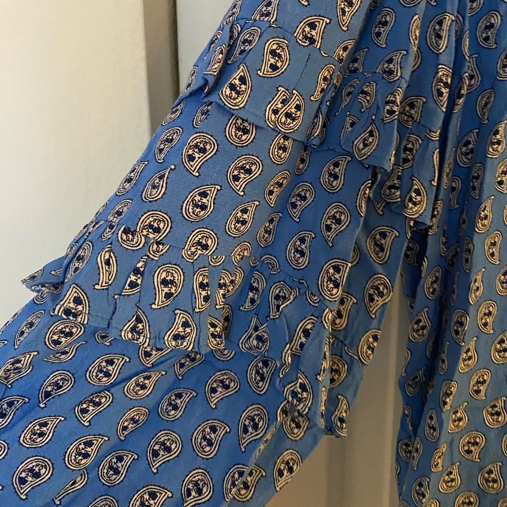 Loft Paisley Ruffle Button Blouse in Blue - Picture 4 of 12
